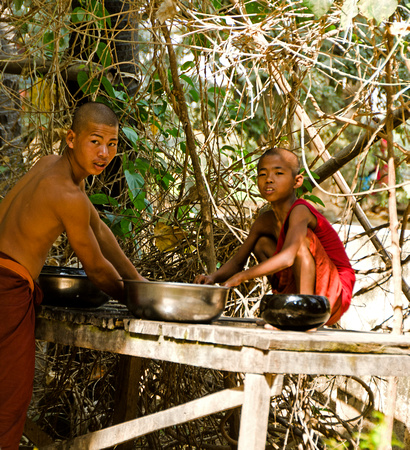 Young monks washing
