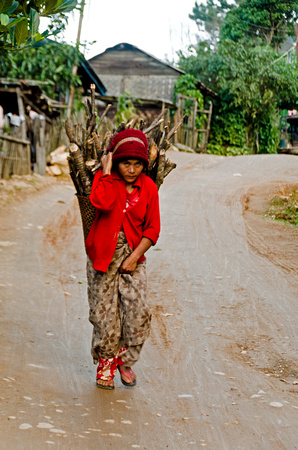 Burmese girl with wood
