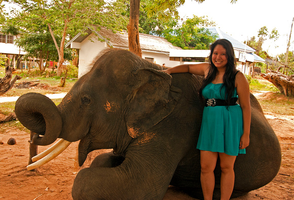 Angela at Elephant camp Surin