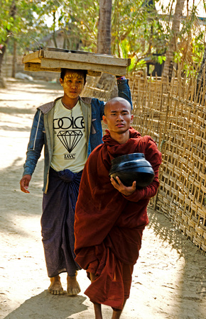 Monk collecting alms in Chin Village