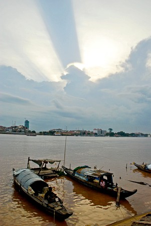 Sunset over the Tonle Sap River, Phnom Pehn