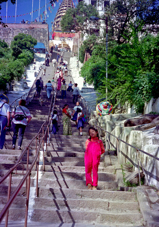 On the steps at the Monkey Temple Nepal '99a