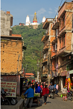 Kathmandu street with Monkey temple