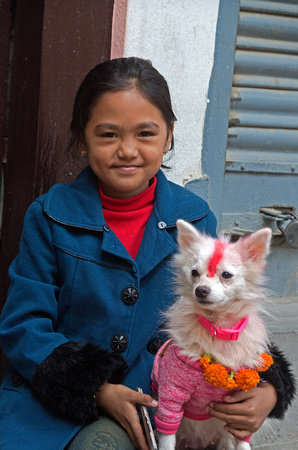 Girl & dog for Tihar