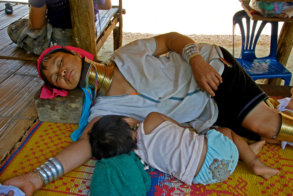 Kayan Mother asleep with Baby