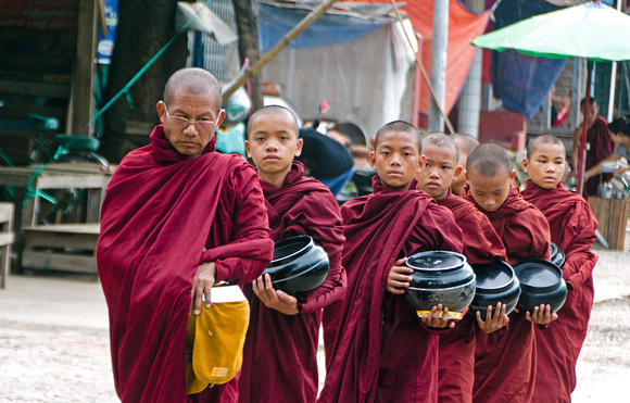 Monks collecting Alms in Hsipaw